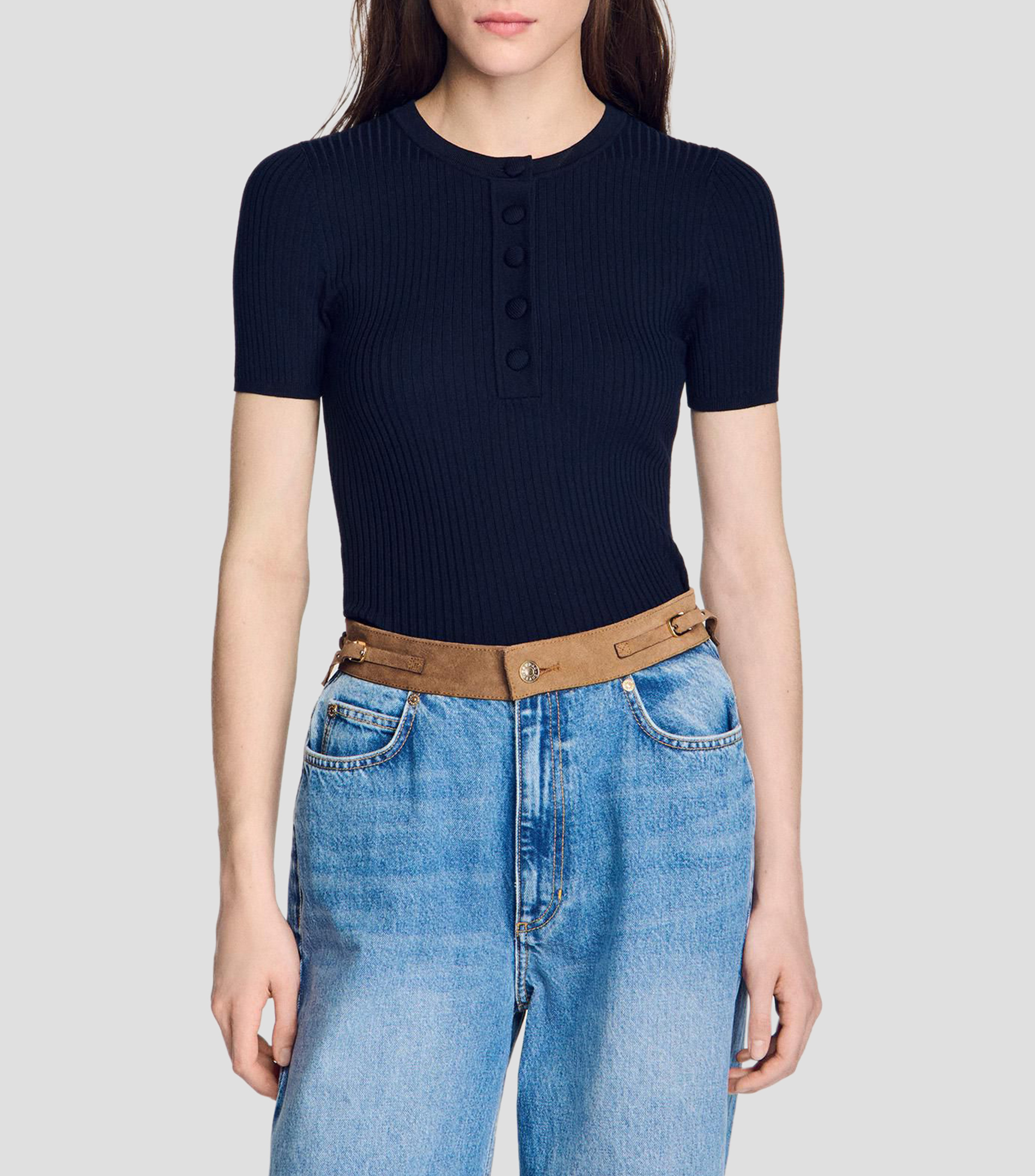 Blusa lisa con manga corta Mujer